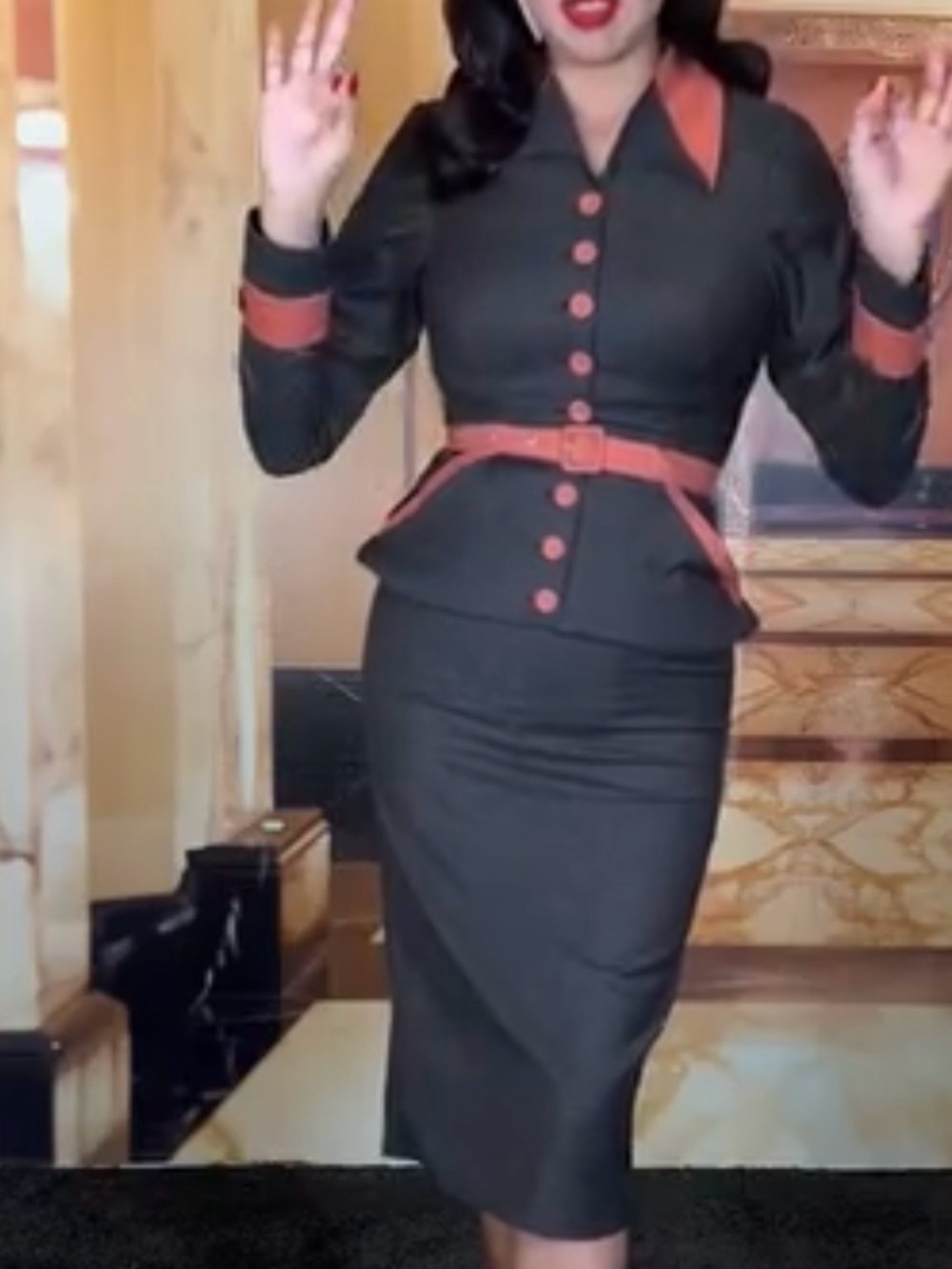 NWT - Misscandyfloss suit dress Classic Black Pencil Skirt with Red Trim